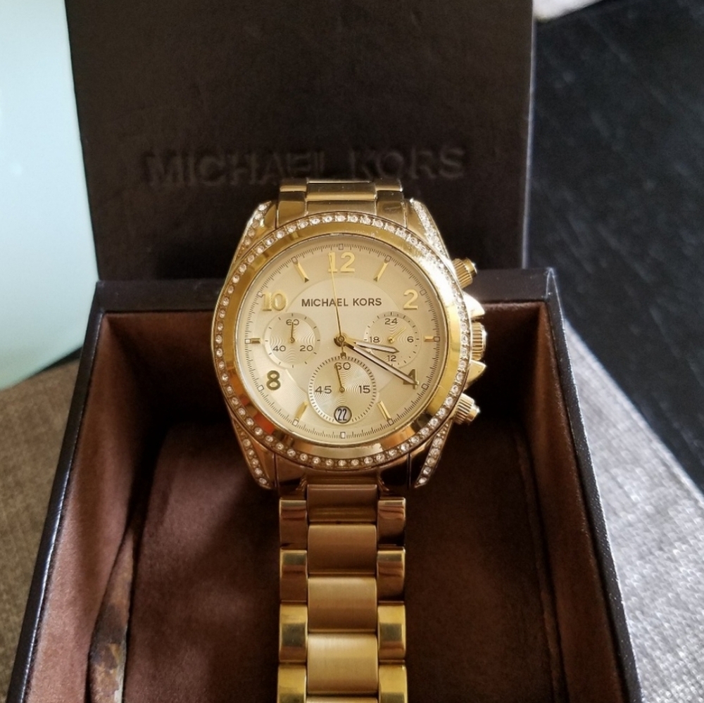 Michael Kors Watch, Gold-Plated "Blair",‎ Rhinestones, Quartz, Stainless, NEW! - Picture 6 of 8